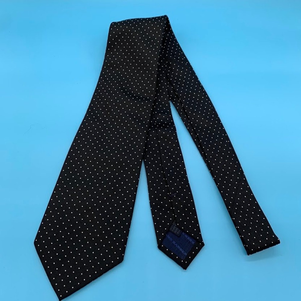 Vintage Luciano Barbera Black Polka Dot Silk Men's Classic Neck Tie Designer